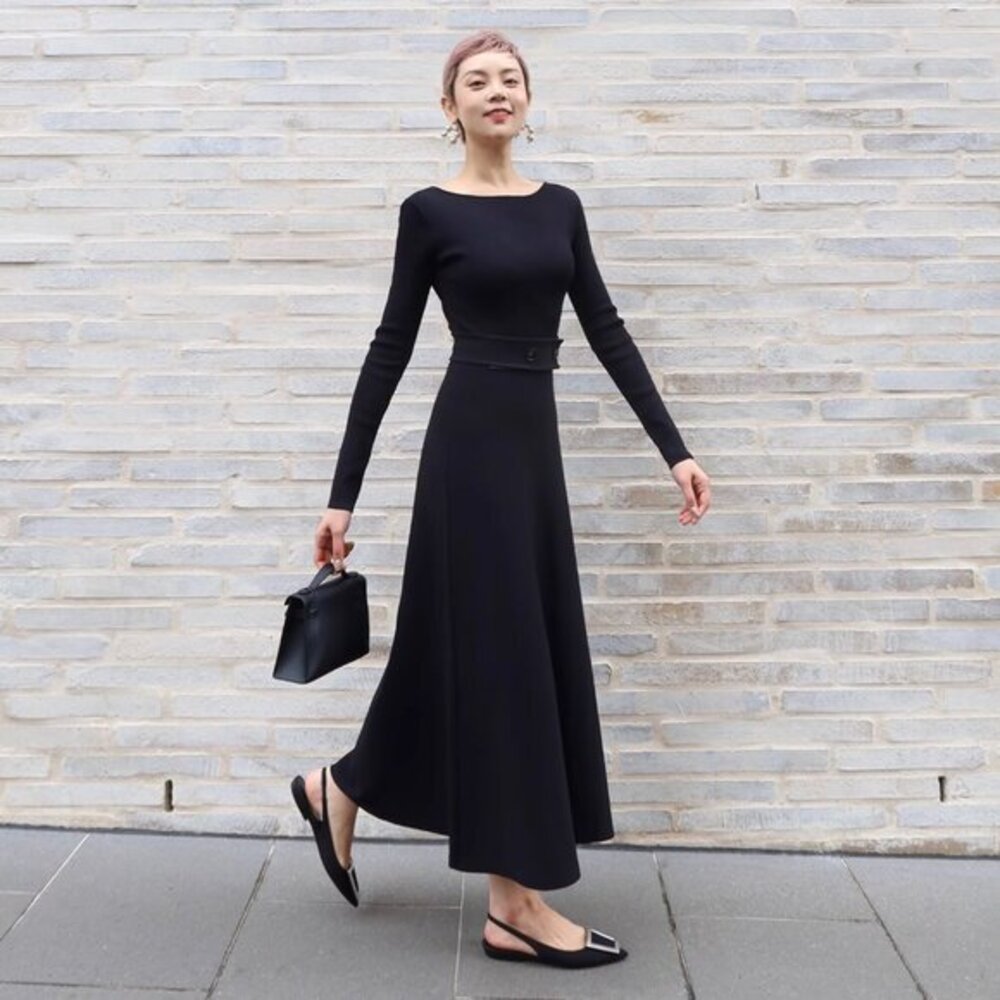 Elegant Two-Way Black Dress | V-Neck & Boat Neck | Size L